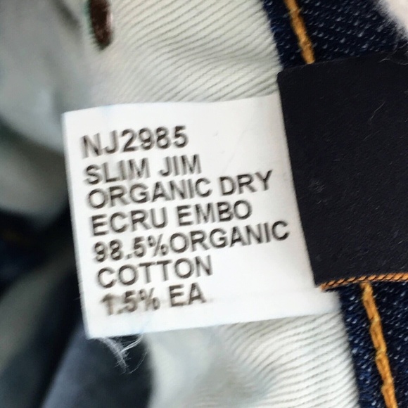 Nudie Jeans Mens Blue Slim Jim Dry Organic Ecru Embo Denim Made in Italy 30 x 33 - Picture 13 of 15